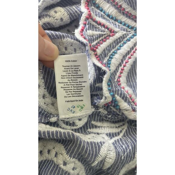 Talbots Large Petite Lp Beaded Sleeveless July 4th Embellished Floral Beach Blue - Picture 13 of 13